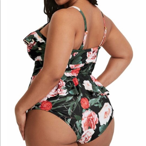 Tutorutor Retro Floral Women’s Plus Size Swimwear Peplum Tankini XXL - Picture 3 of 6